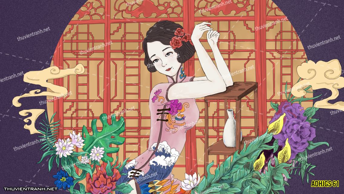 Tranh dán tường Cô gái  Nhật Bản mặc kimono, tranh minh họa cô gái Nhật Bản xưa -ADHJGS-61 - Kết quả tìm kiếm tranh tường